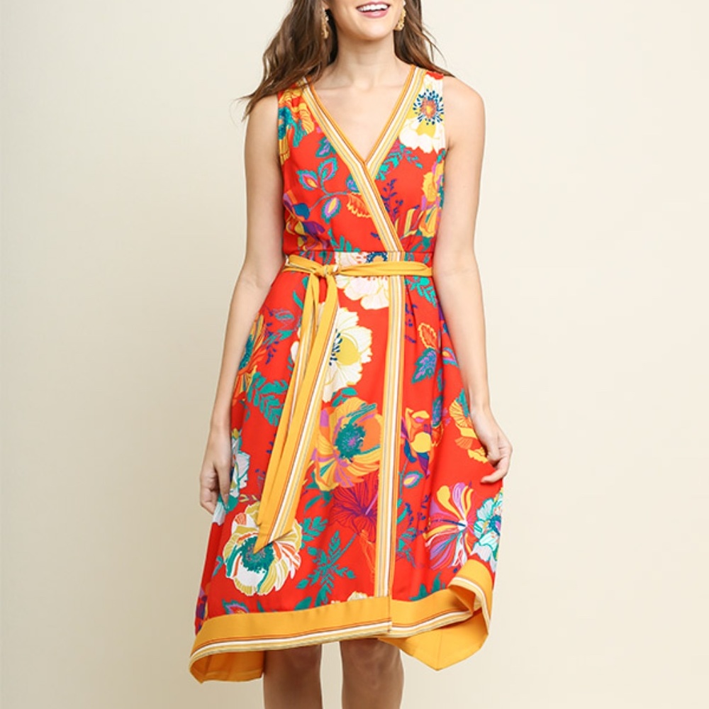 NWOT Floral Faux Wrap Dress